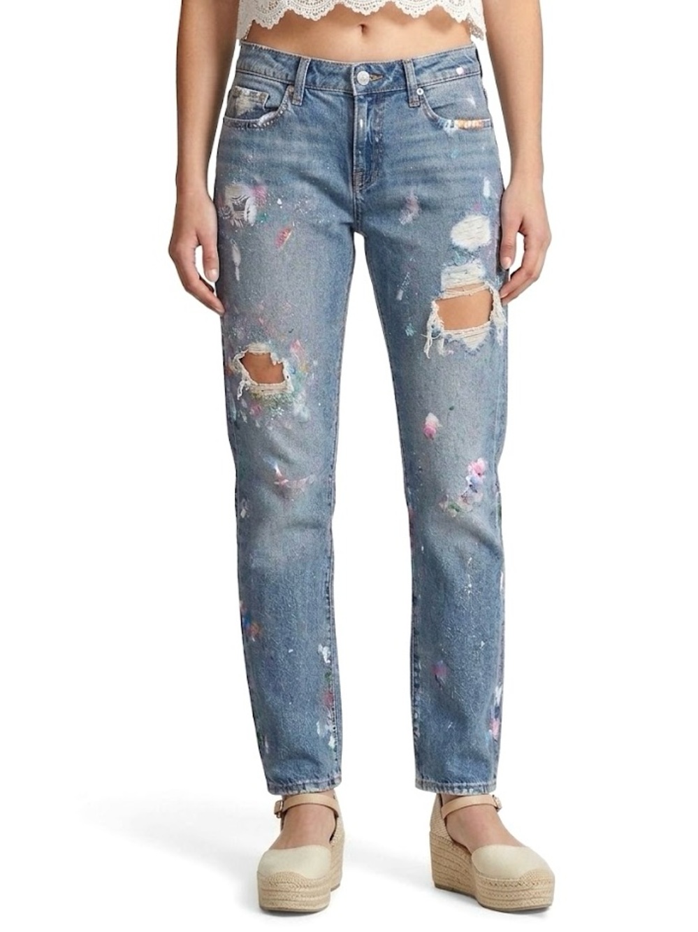 Polo Ralph Lauren Astor Boyfriend Jeans Paint Splatter Distressed 28